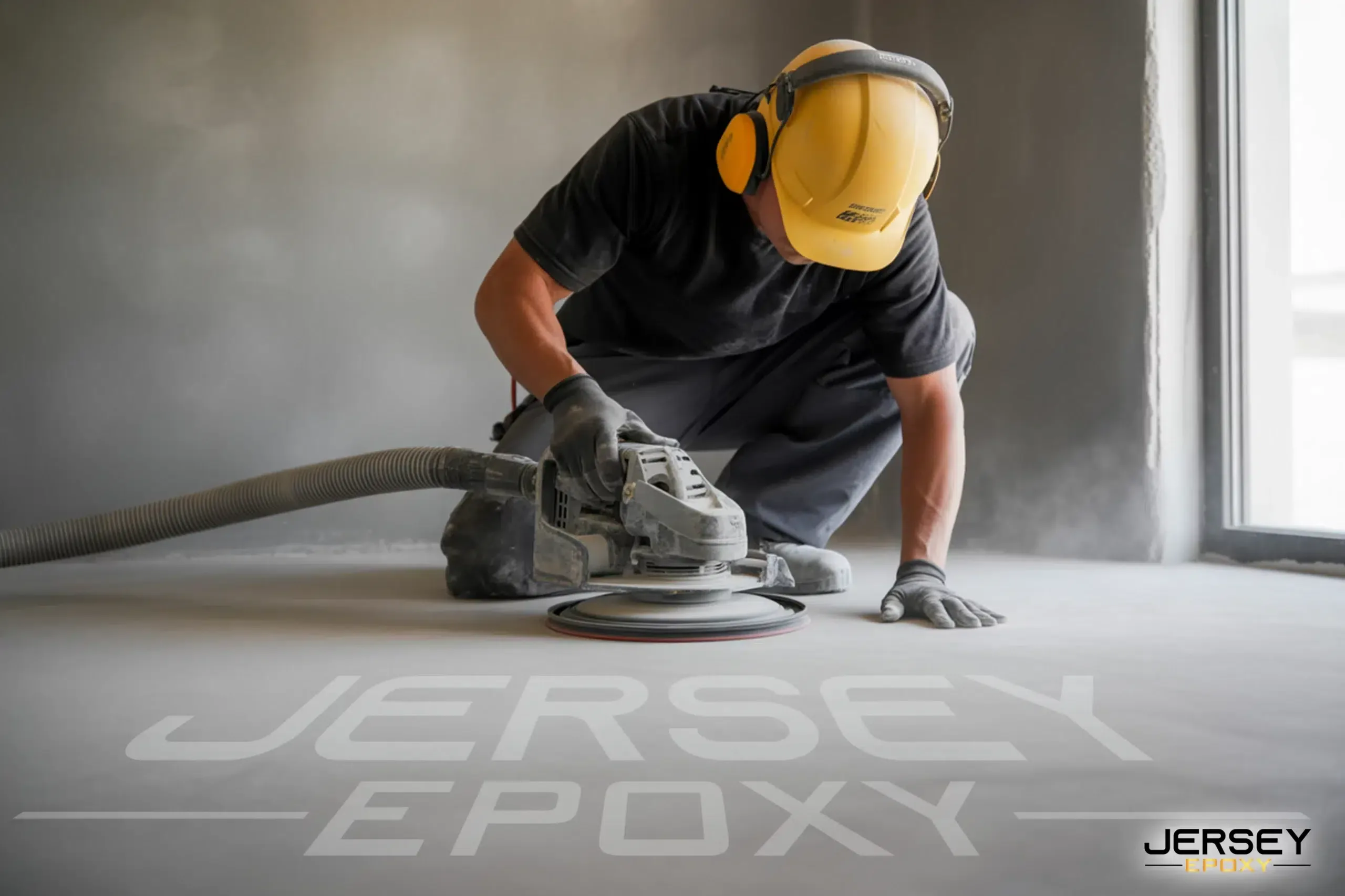 Concrete surface preparation with a grinder for polyaspartic coating