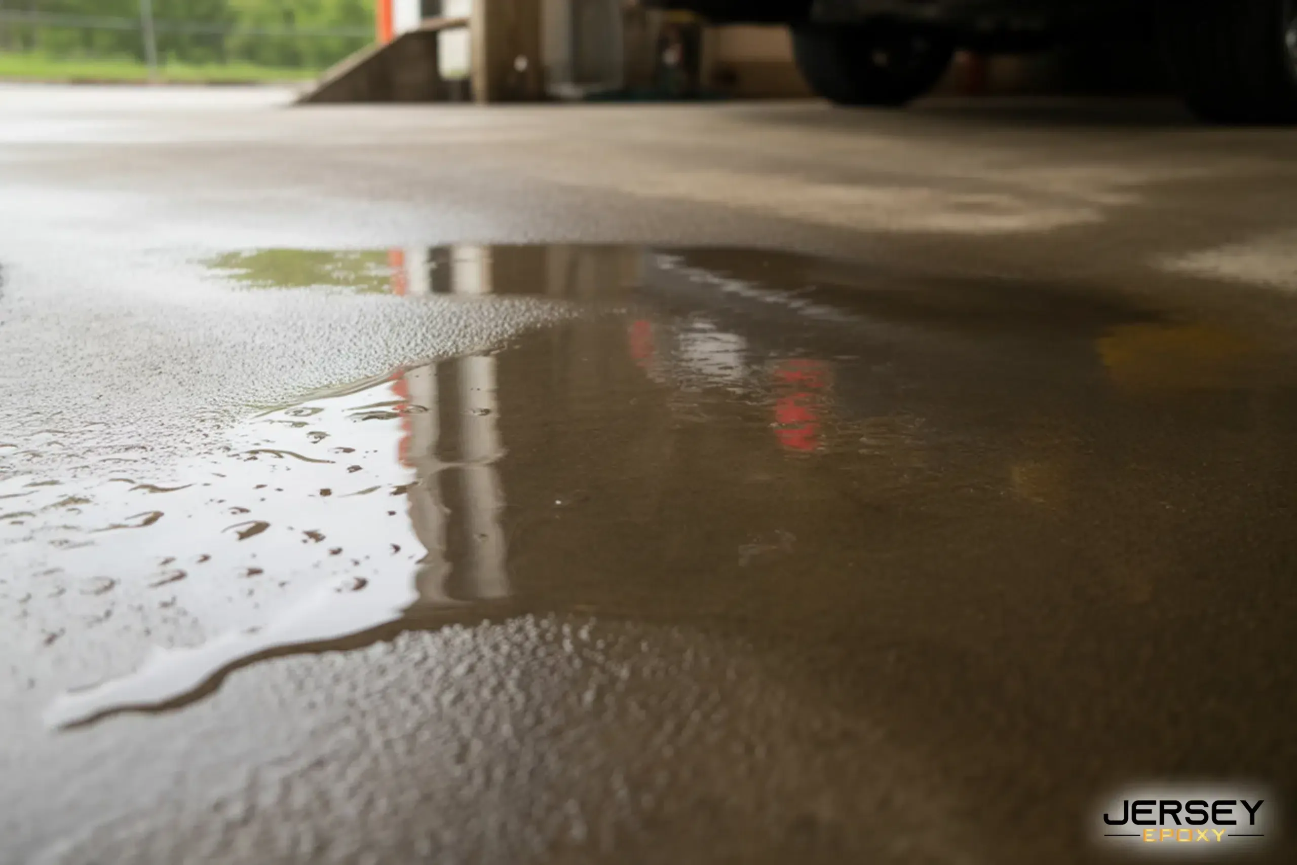 High-quality epoxy floor coating protecting concrete surfaces from water damage and wear.