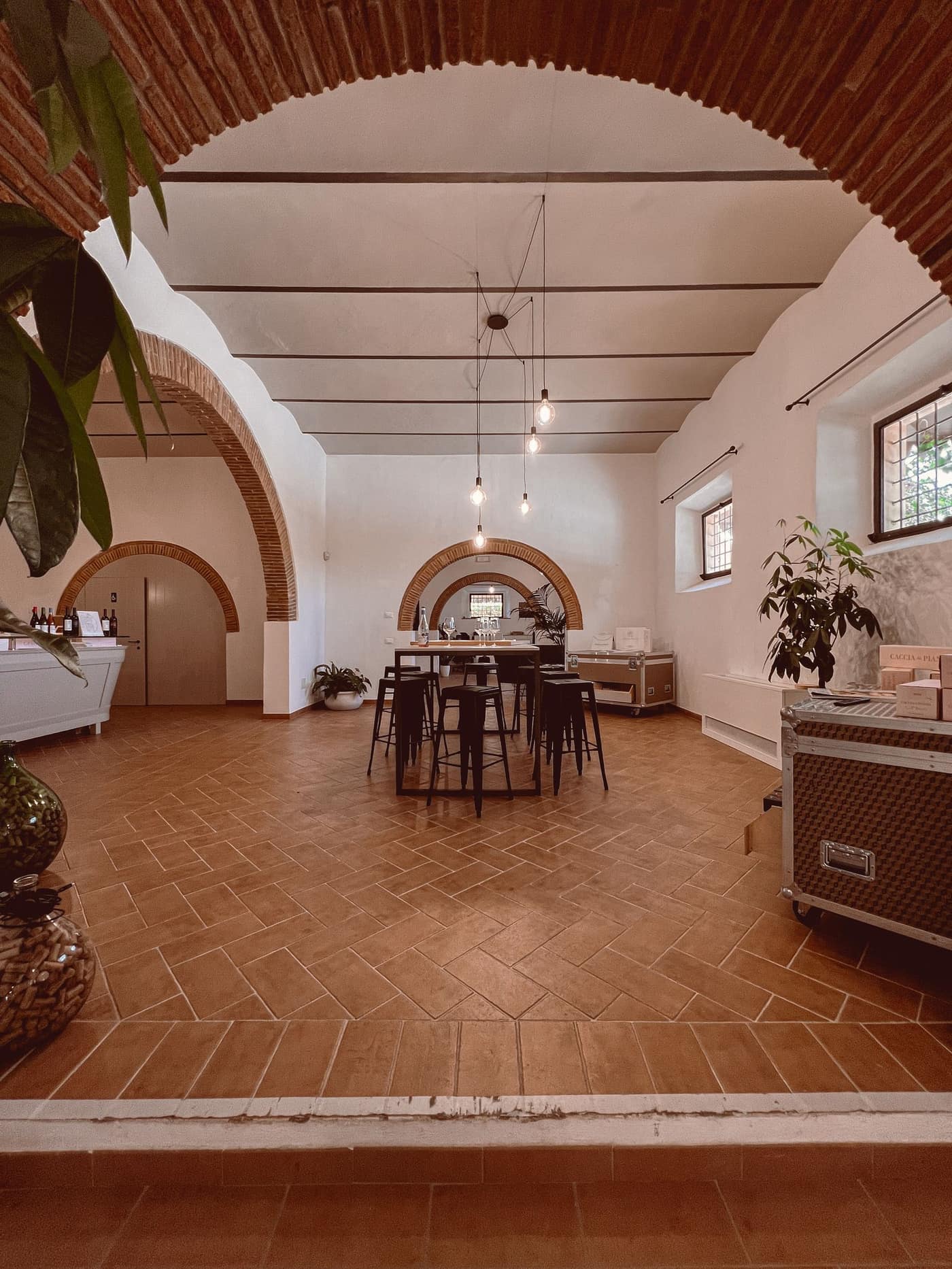 Decorative flake floor in a hospitality space