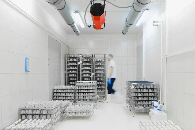 Worker moving through a refrigerated cold storage facility over a seamless coated floor
