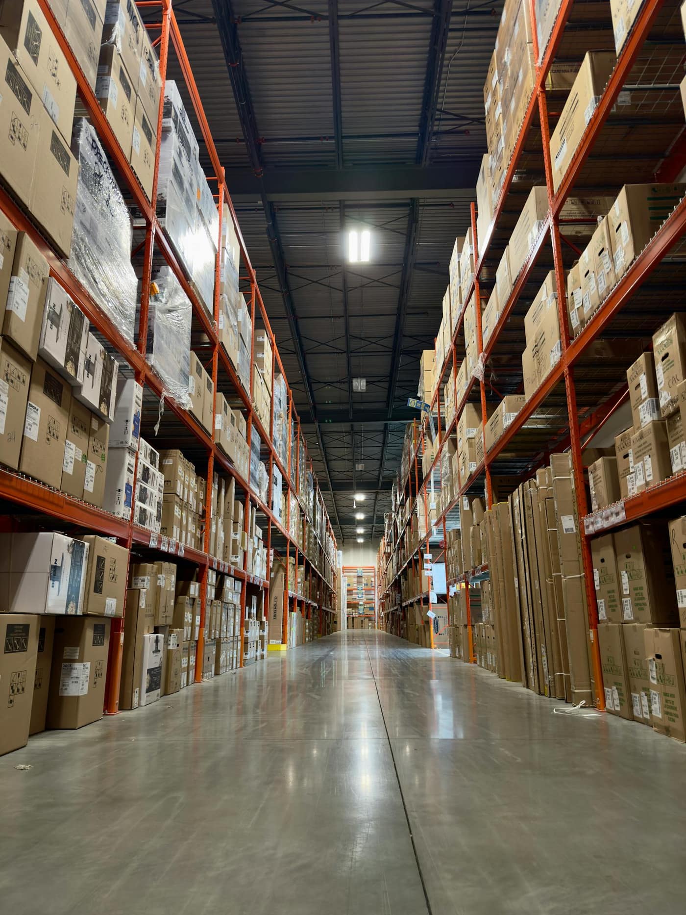 Decorative flake floor zoning a cold storage aisle