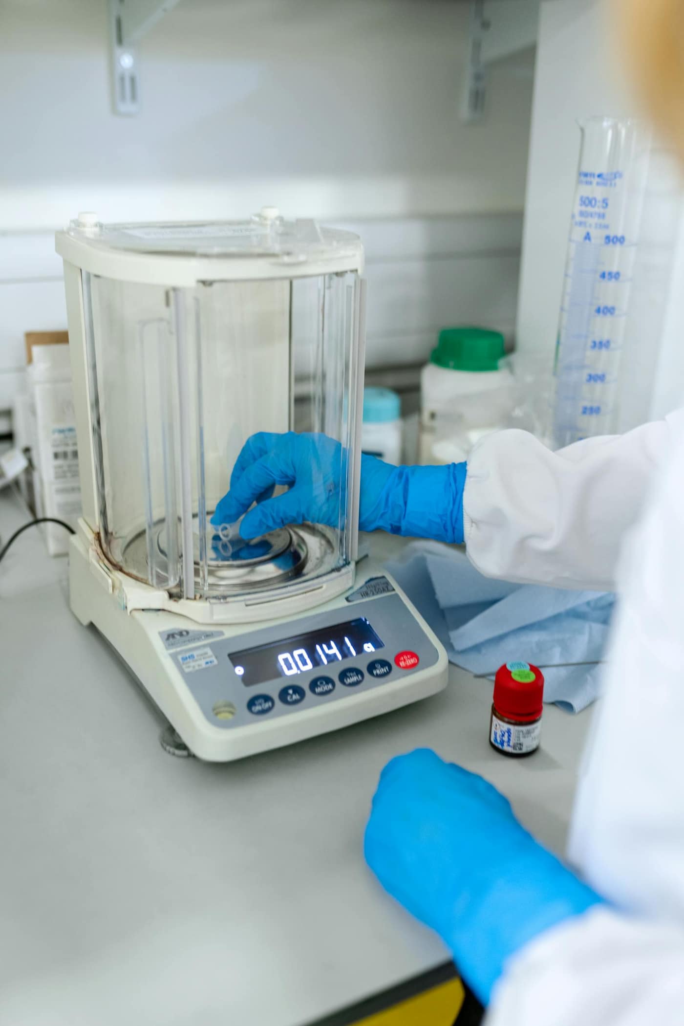 Engineer working in a laboratory on a high-build epoxy floor