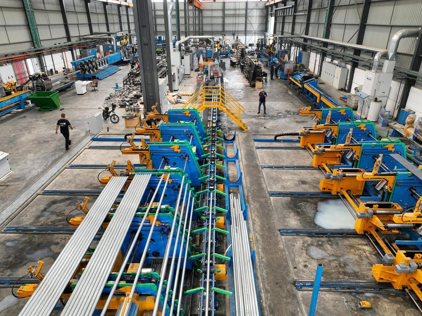 Overhead view of a production line on a polished plant floor
