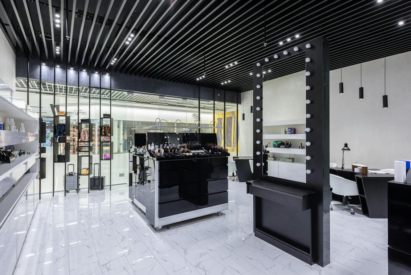 High-gloss epoxy retail floor in a brightly lit store
