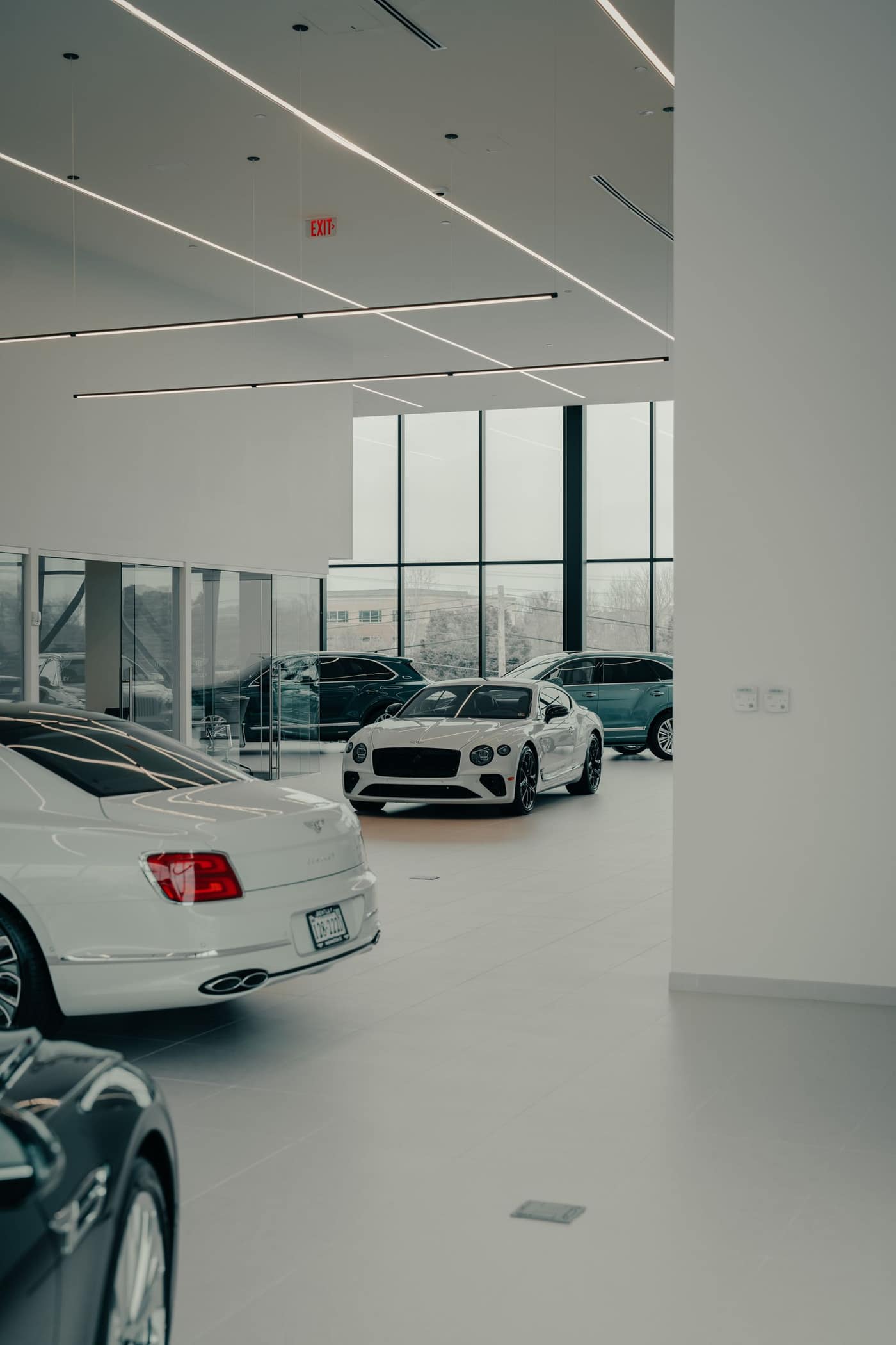 Deep three-dimensional metallic epoxy floor under showroom lighting