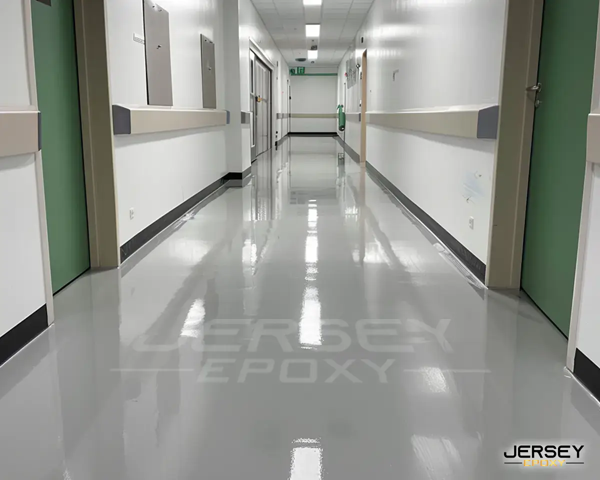 Jersey Epoxy installer finishing a floor