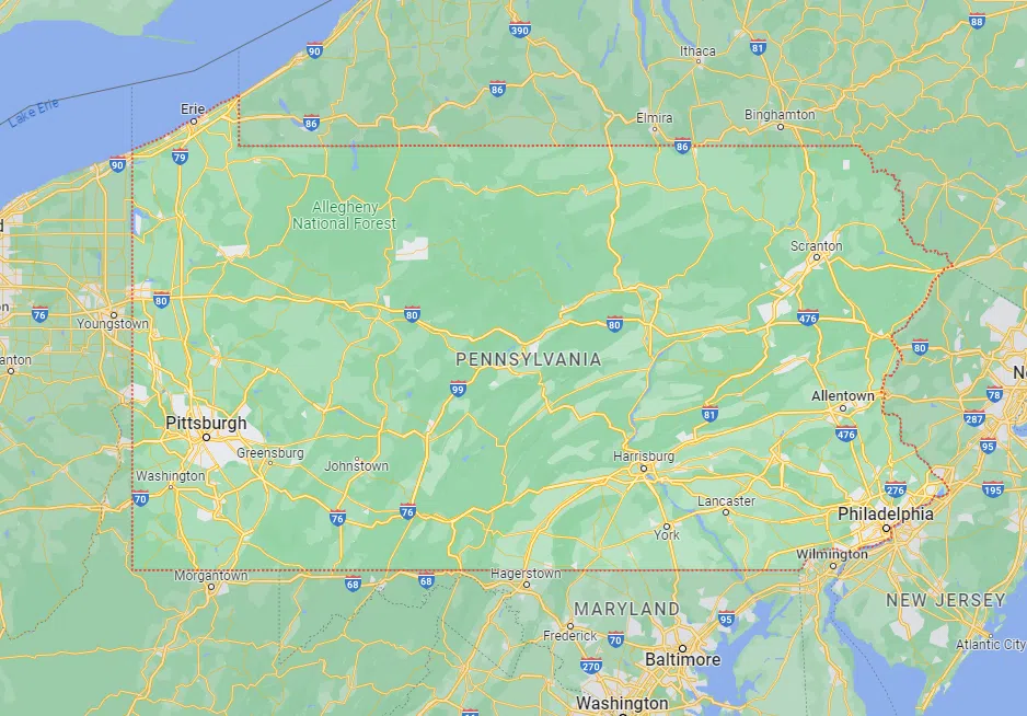 Pennsylvania service area map