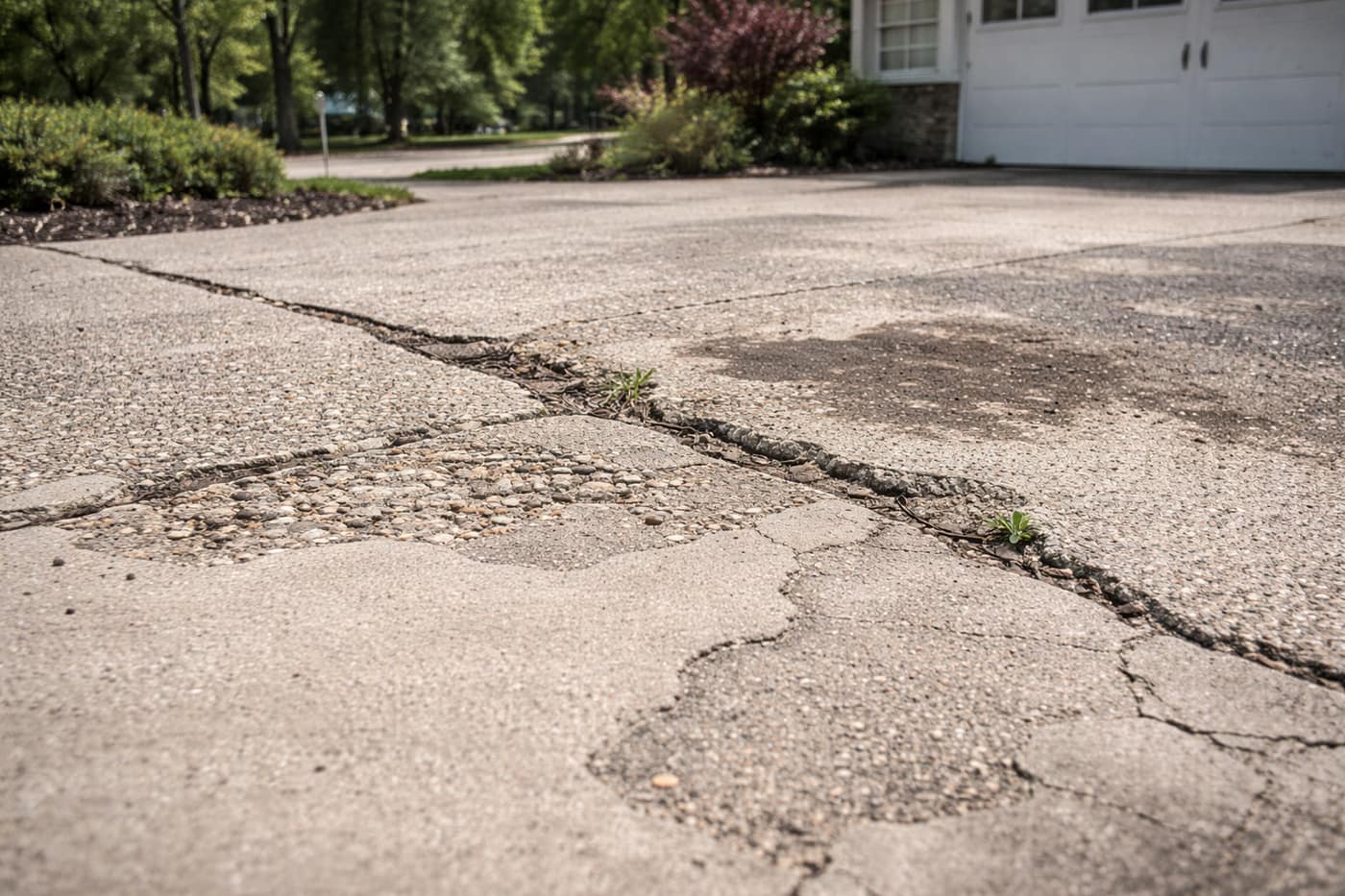 Cracked concrete driveway